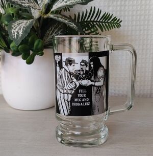 Glass Beer Mug with Black and White Graphic, "Fill Your Mug And-Chug-A-Lug"